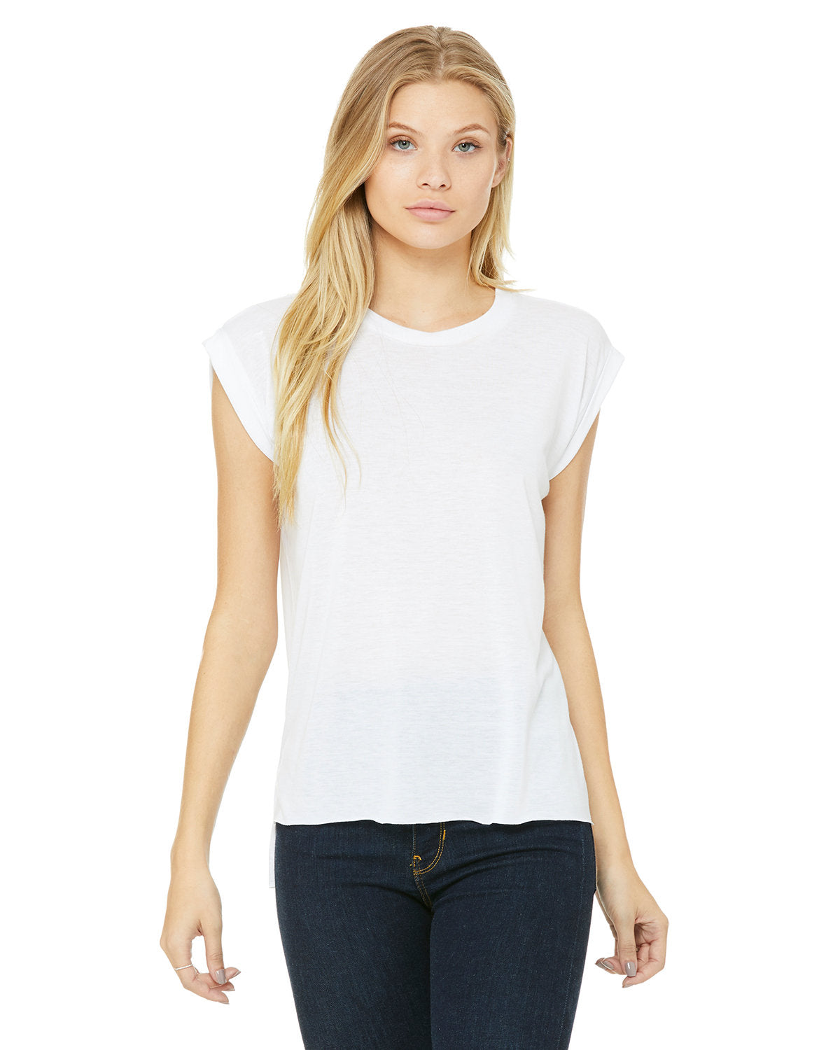 Women's Flowy Muscle Tee w/ Rolled Cuff - 8804