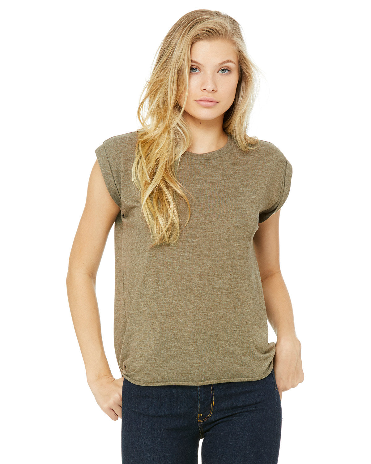 Women's Flowy Muscle Tee w/ Rolled Cuff - 8804